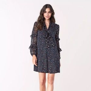 DVF Amalie Printed Tie-Neck Ruffle Dress